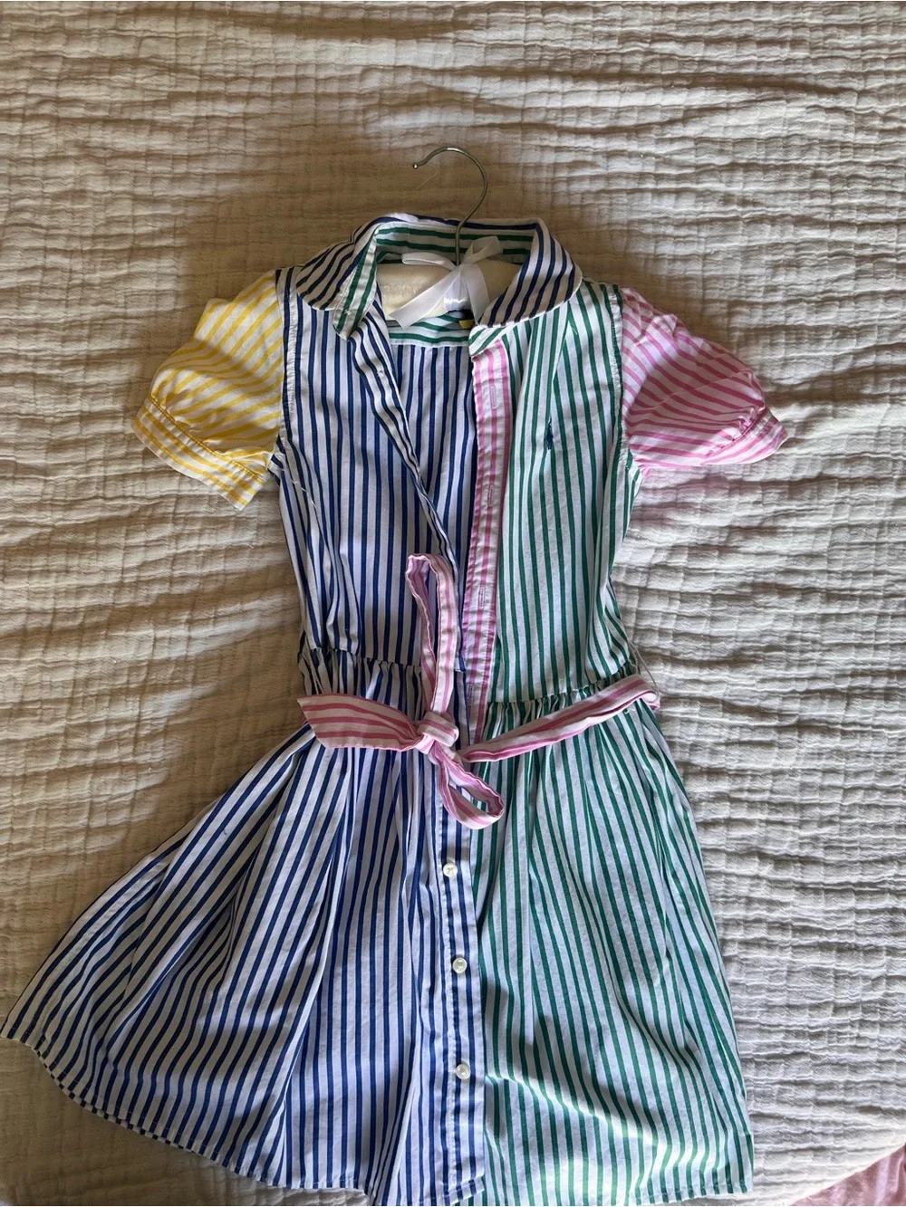 Ralph Lauren Girls Multistripe Shirt Dress in Blue, Green, Yellow & Pink